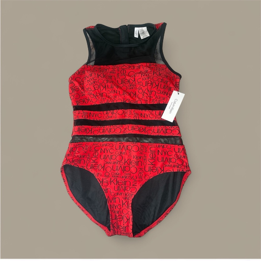 Calvin Klein Red and Black Logo Swimsuit